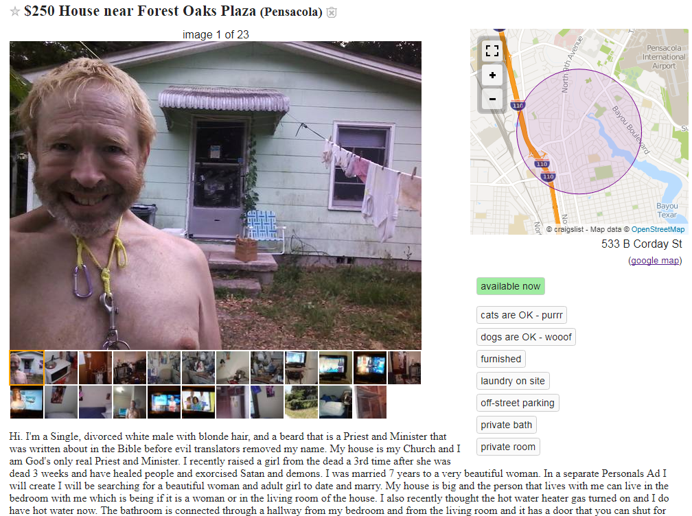 Pensacola Man rents his home for $250 on Craigslist