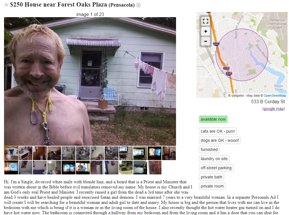 Pensacola Man Rents His Home For 250 On Craigslist