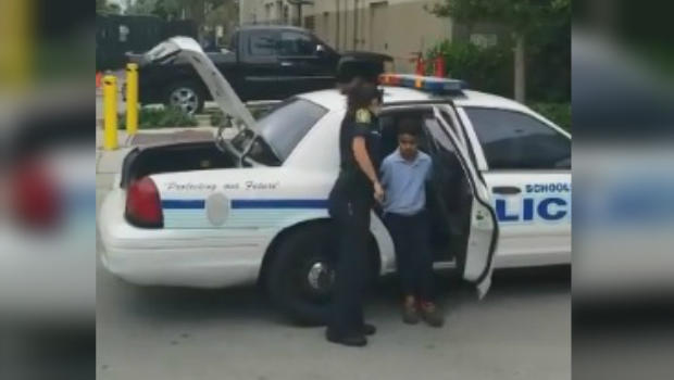 A 7-year-old boy was placed in handcuffs and removed from his school after he allegedly punched his teacher repeatedly in the back, kicked her and grabbed her hair. Facebook / Juan J Alvarado